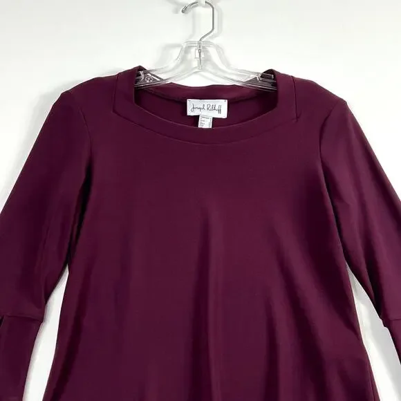 Joseph Ribkoff Tee Style 194103 3/4 Sleeve Split Cuff Square Neck Maroon Womens - Picture 2 of 11